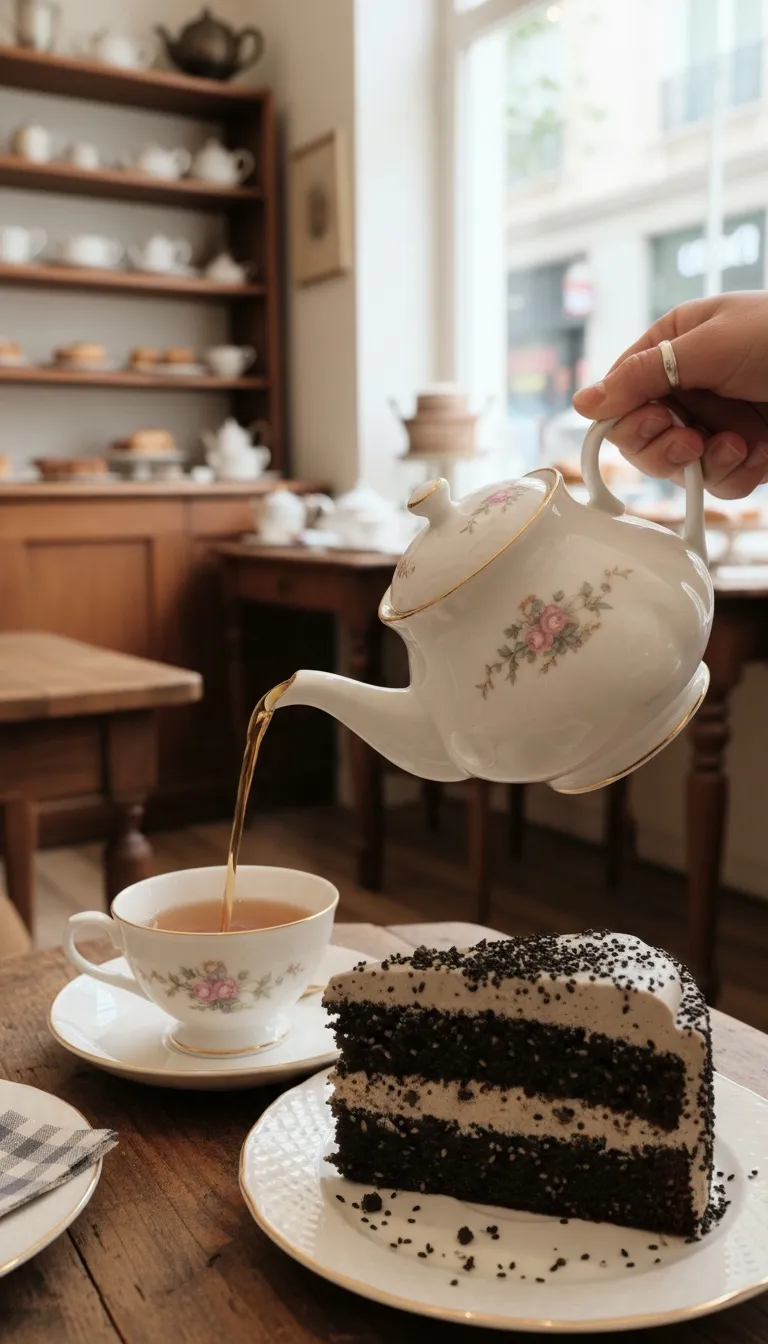 Le thé servi à table, une part de cake